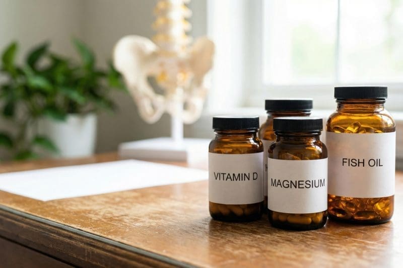 Different types of vitamins on a table.
